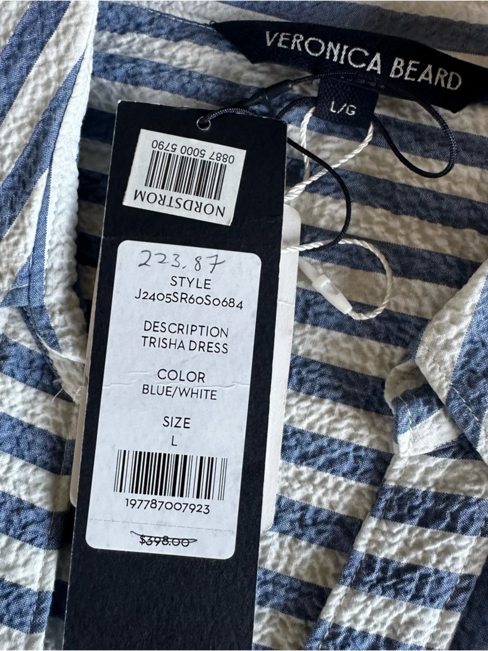 Veronica Beard Trisha Stripe Cotton Shirtdress Lined Mini Dress Summer Womens L - Picture 6 of 9